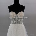 Crystal design gorgeous bridal dress backless lace strapless wedding dress